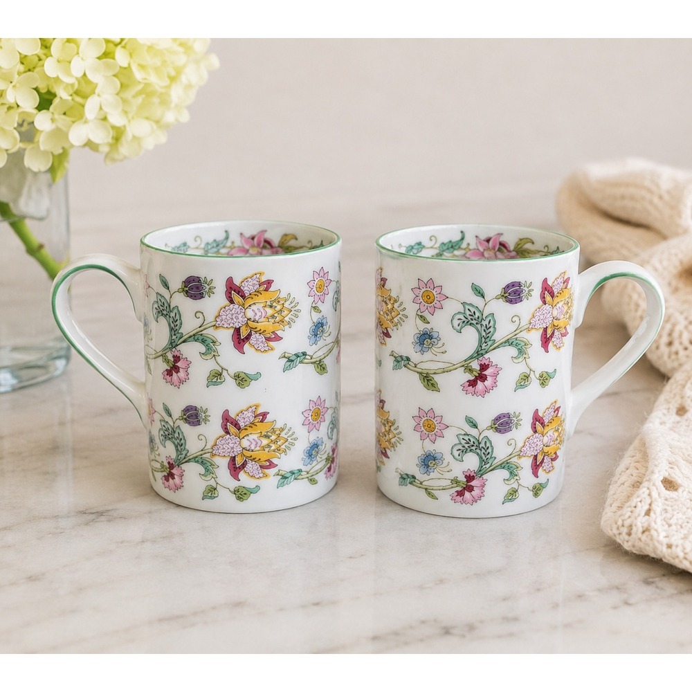Minton Haddon Hall Bone China Coffee Mugs Set of 2 Floral Bicentenary England